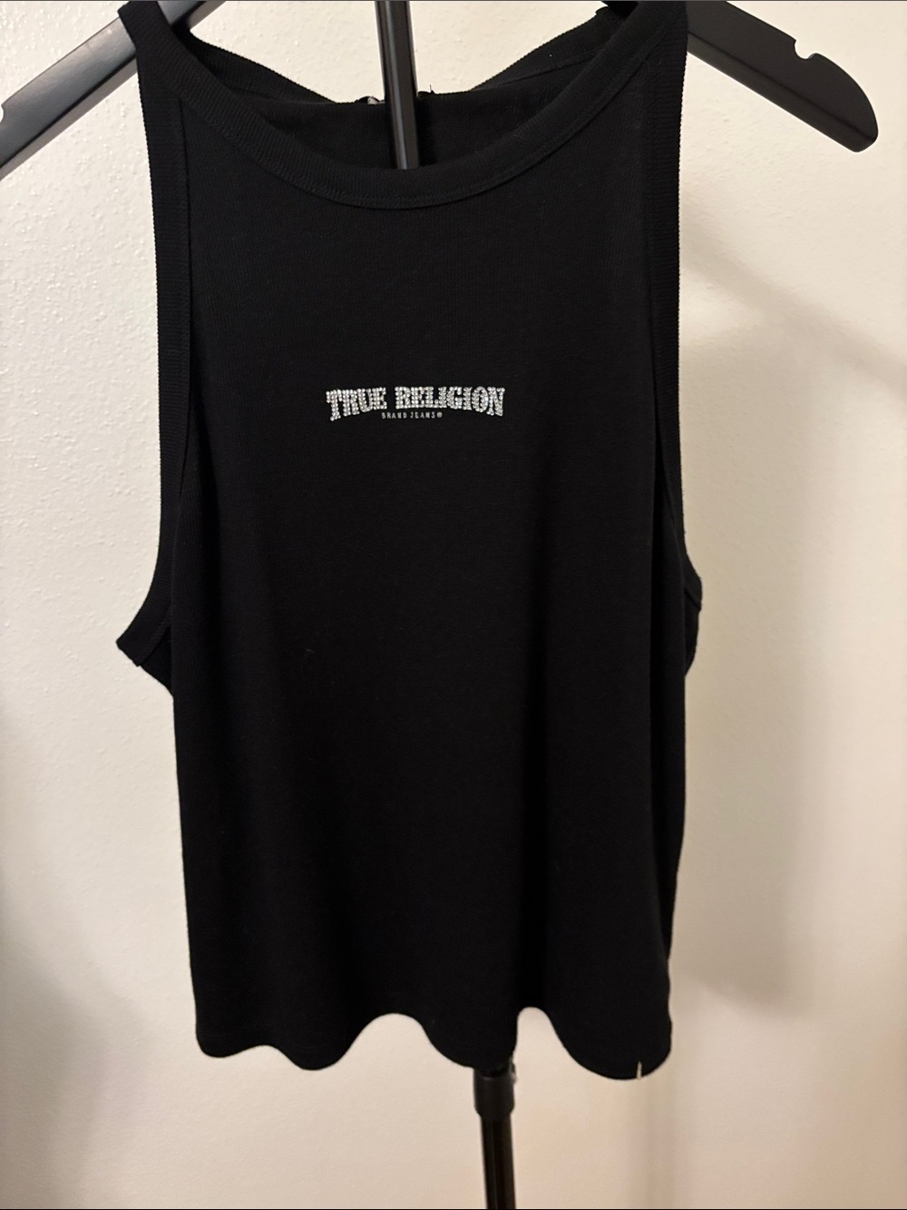 True Religion Black Ribbed Logo Tank Top